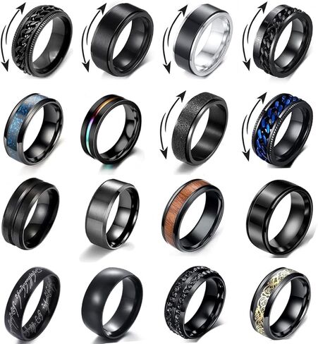 FINZOR 16Pcs Stainless Steel Fidget Band Rings for Men Women Spinner Ring Cool Rings Wedding Promise Band Ring Jewelry Set Size 7-11 in Kuwait