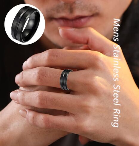 FINZOR 16Pcs Stainless Steel Fidget Band Rings for Men Women Spinner Ring Cool Rings Wedding Promise Band Ring Jewelry Set Size 7-11 in Kuwait