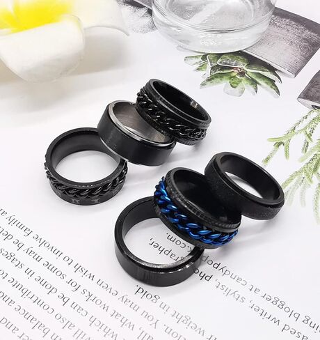 FINZOR 16Pcs Stainless Steel Fidget Band Rings for Men Women Spinner Ring Cool Rings Wedding Promise Band Ring Jewelry Set Size 7-11 in Kuwait