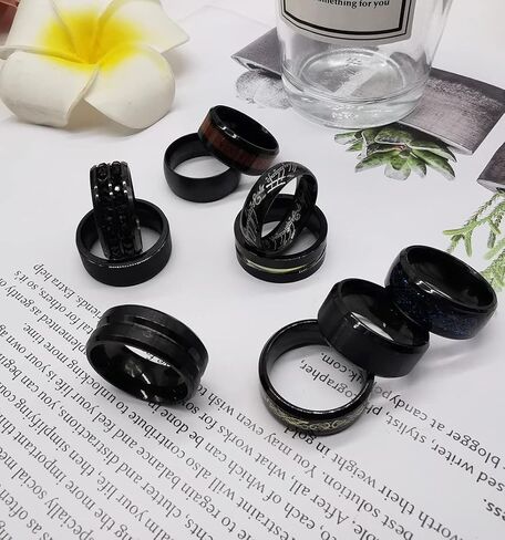 FINZOR 16Pcs Stainless Steel Fidget Band Rings for Men Women Spinner Ring Cool Rings Wedding Promise Band Ring Jewelry Set Size 7-11 in Kuwait