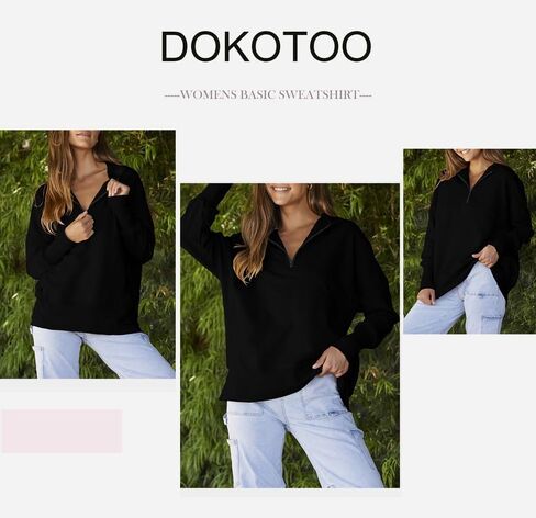 Dokotoo Women's Casual Oversized Half Zip Sweatshirts Long Sleeve Solid Color Pullover Jackets with Pockets in Saudi Arabia