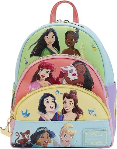 Loungefly Disney Triple Pocket Mini Backpack Princess Collage Official Mini Backpack, Blue in Saudi Arabia