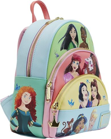 Loungefly Disney Triple Pocket Mini Backpack Princess Collage Official Mini Backpack, Blue in Saudi Arabia