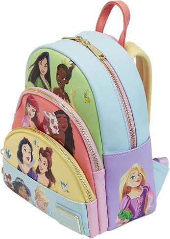 Loungefly Disney Triple Pocket Mini Backpack Princess Collage Official Mini Backpack, Blue in Saudi Arabia