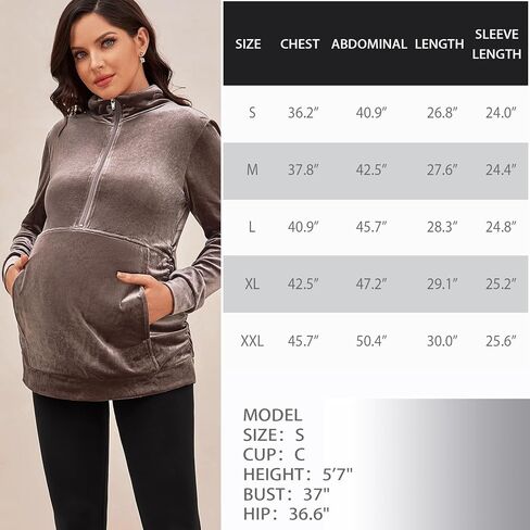 GINKANA قمصان طويلة الأكمام للأمومة نصف سحاب التلبيب سترة الأمومة عادية المخملية الأمومة البلوز القمم مع جيب in Kuwait
