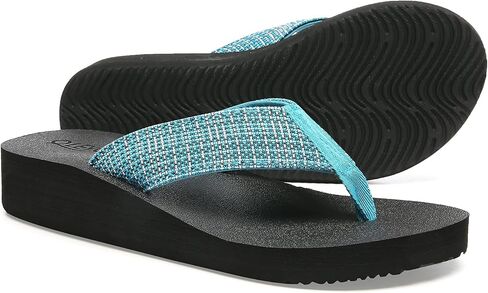 QLEYO Women's Platform Flip Flop with Arch Support, Comfortable Yoga Mat Wedge Flip-Flops, Athletic Walking Thong Slippers for Vacation/Shopping Mall/Wandering/Gathering in Saudi Arabia