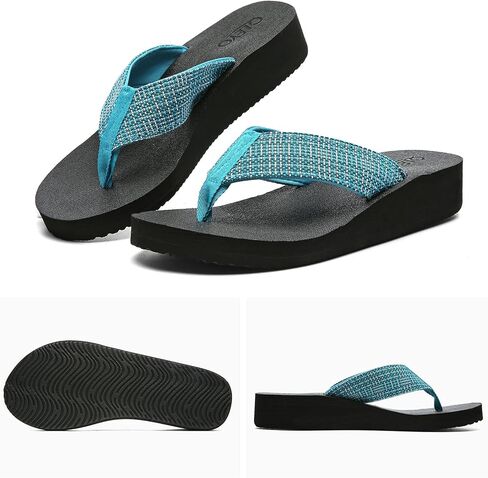 QLEYO Women's Platform Flip Flop with Arch Support, Comfortable Yoga Mat Wedge Flip-Flops, Athletic Walking Thong Slippers for Vacation/Shopping Mall/Wandering/Gathering in Saudi Arabia