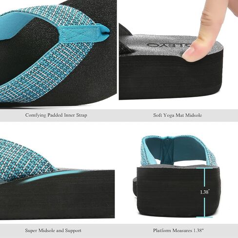 QLEYO Women's Platform Flip Flop with Arch Support, Comfortable Yoga Mat Wedge Flip-Flops, Athletic Walking Thong Slippers for Vacation/Shopping Mall/Wandering/Gathering in Saudi Arabia