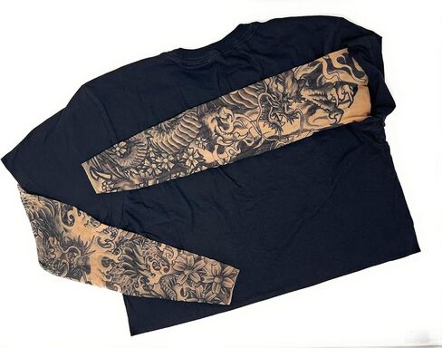 تيشيرت رجالي قطن من Wild Rose بأكمام وشم تنين، أسود in Kuwait