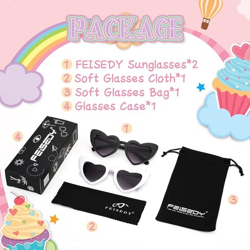 FEISEDY 2 حزمة خمر الاطفال القلب النظارات الشمسية الفتيات طفل دي سول Gafas شاطئ حفلة عطلة نظارات شمسية سن 3-10 B2903 in Kuwait