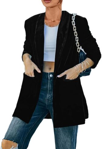 سترة MIRACMODA النسائية المخملية مفتوحة من الأمام ومريحة وملائمة للعمل والمكتب ملابس خارجية مع جيوب in Kuwait