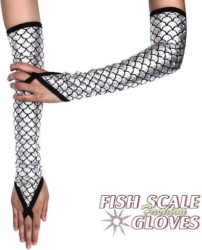 Yikisdy Fashion حورية البحر مقياس قفازات بدون أصابع قفاز طويل مقياس السمك أكمام أذرع تبريد زي حفلة الهذيان للنساء والفتيات in Kuwait