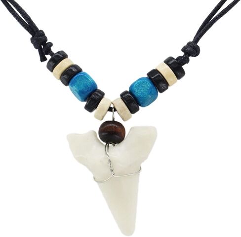 Scddboy Shark Tooth Necklace for Mens Beach Surfer Hawaiian Adjustable Cord Resin Necklace in Kuwait