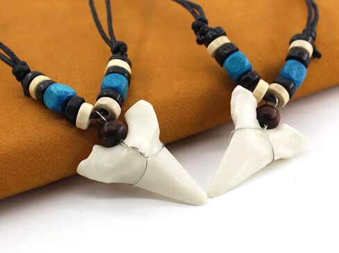 Scddboy Shark Tooth Necklace for Mens Beach Surfer Hawaiian Adjustable Cord Resin Necklace in Kuwait