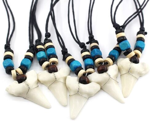 Scddboy Shark Tooth Necklace for Mens Beach Surfer Hawaiian Adjustable Cord Resin Necklace in Kuwait
