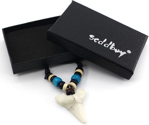 Scddboy Shark Tooth Necklace for Mens Beach Surfer Hawaiian Adjustable Cord Resin Necklace in Kuwait