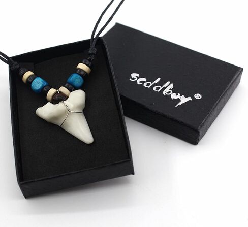 Scddboy Shark Tooth Necklace for Mens Beach Surfer Hawaiian Adjustable Cord Resin Necklace in Kuwait