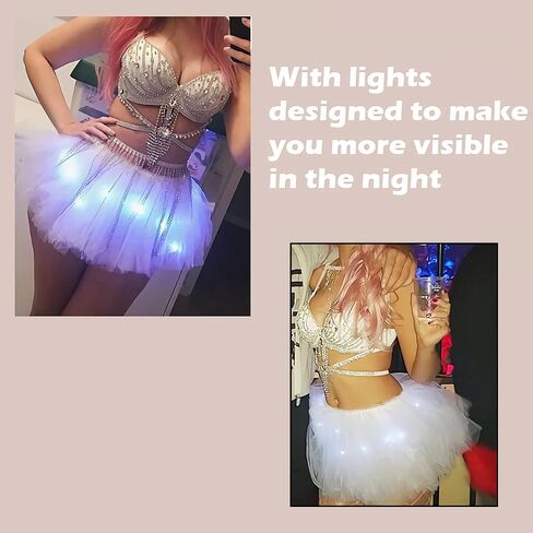Adult Tutu Skirt,Tulle Tutu Skirt for Women with LED Neon 5 Layers Tulle Ballet Skirts for Party Dance in Kuwait
