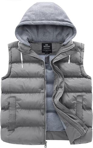 Wantdo Men's Big and Tall Puffer Vest Warm Winter Vest Quilted Sleeveless Winter Coat with Detachable Hood in Kuwait