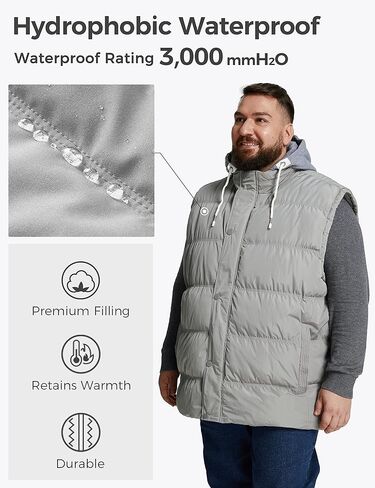 Wantdo Men's Big and Tall Puffer Vest Warm Winter Vest Quilted Sleeveless Winter Coat with Detachable Hood in Kuwait