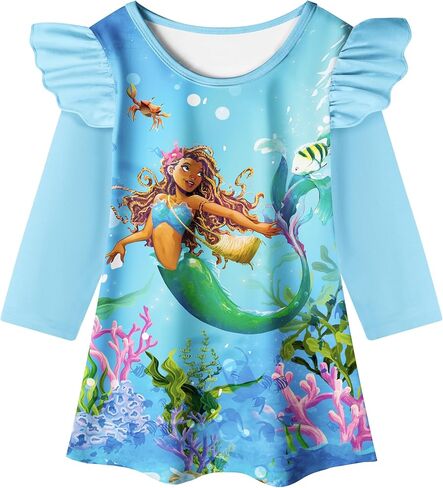 فستان حورية البحر للفتيات الصغيرات 2023 فساتين كرتونية للأميرة الصغيرة ابحث عن صوتك ملابس جرافيك ثلاثية الأبعاد هدية عيد ميلاد in Kuwait