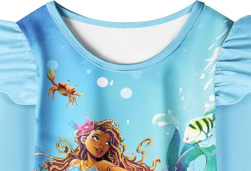 فستان حورية البحر للفتيات الصغيرات 2023 فساتين كرتونية للأميرة الصغيرة ابحث عن صوتك ملابس جرافيك ثلاثية الأبعاد هدية عيد ميلاد in Kuwait