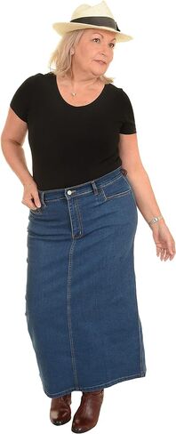 Ladies Light Blue Stonewash Stretch Denim Maxi Skirt Sizes 4 to 26, Length 35" in Saudi Arabia