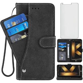 Compatible with LG K20/K20 Plus/K20 V/Harmony/V5/K10 2017/Grace LTE Wallet Case and Tempered Glass Screen Protector Flip Credit Card Holder Stand Cell Phone Cover for LGK20V K20V K 20 20K K20+ Blue