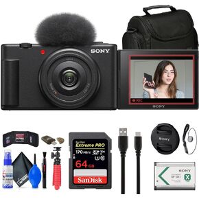 Sony ZV-1F Vlogging Camera (Black) (ZV1F/B) + Case + 64GB Card + Card Reader + Flex Tripod + Memory Wallet + Cap Keeper + Cleaning Kit (Renewed) in Saudi Arabia