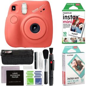 مجموعة ملحقات كاميرا Fujifilm Instax Mini 7+ الفورية (مرجانية) مع فيلم Instax Mini وفيلم Instax Sky Blue Frame ومجموعة تنظيف البكسل in Saudi Arabia