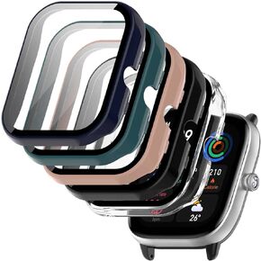 [5-Pack] Case Compatible with Amazfit GTS 4 Mini with Tempered Glass Screen Protector, Smartwatch Full Protective Hard PC Bumper Case Face Cover for Men Women