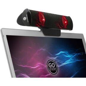 GOgroove SonaVERSE LED Speaker for Laptop Computer - USB Powered Clip-On Sound Bar with Mini Portable External Speaker Design for Monitor, Back Switch for Power - Audio Input and Power (Green)