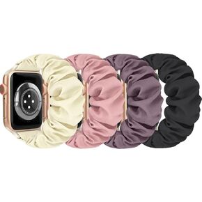 4 Packs Scrunchie Band Compatible with Apple Watch 38mm 40mm 41mm 42mm 44mm 45mm 49mm,Cute Printed Elastic Bands Women Bracelet Strap for iWatch Series 8 7 6 5 4 3 2 1 SE Ultra in Kuwait