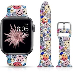 FTFCASE Football Bands Compatible with Apple Watch 41mm 40mm 38mm Retro Football for Girls Women Men, Flower Printed Soft Silicone Strap Replacement for iWatch SE Series 8 7 6 5 4 3 2 1