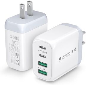[عبوتان] شاحن حائط USB-C، محول طاقة 40 وات 4 منافذ QC+PD 3.0، شاحن USB C سريع الشحن من النوع C متوافق مع iPhone 15/15 Pro/15 Pro Max/14/13/12، iPad ‎سامسونج جالاكسي-أسود