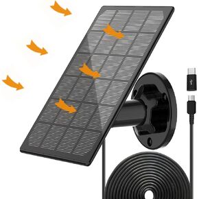 Solar Panel for Security Camera, Solar Panel for 5V Outdoor Camera, Micro USB & USB-C Port Solar Panel, IP66 Waterproof Solar Charger for Camera, 360° Adjustable Mounting Bracket, 9.8ft Cable
