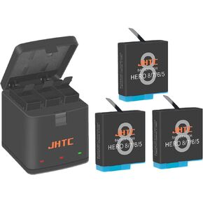 JHTC Hero 8 Battery Hero 7 استبدال البطارية 3 حزم وشاحن بطارية Triple Hero 8 متوافق مع GoPro HERO8 Black، GoPro HERO6 Black، GoPro HERO5 Black، GoPro Hero 2018 in Kuwait