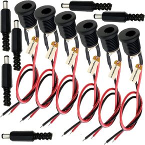 Lsgoodcare 12Pcs 5.5 x 2.1 MM 1A DC Power Jack Socket Threaded Female Mount Connector Adapter & DC Barrel Jack Plug Male& Dc Dustproof Caps