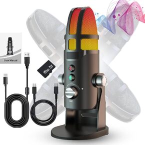 Hityeneed Professional USB Gaming Microphone for Computer with TF Card,4 Pickup Patterns, Mic Gain Control, Mute Button for Vocal,Noise Cancelling, No-Latency Mic for Streaming, Vlogging& Podcasting in Kuwait