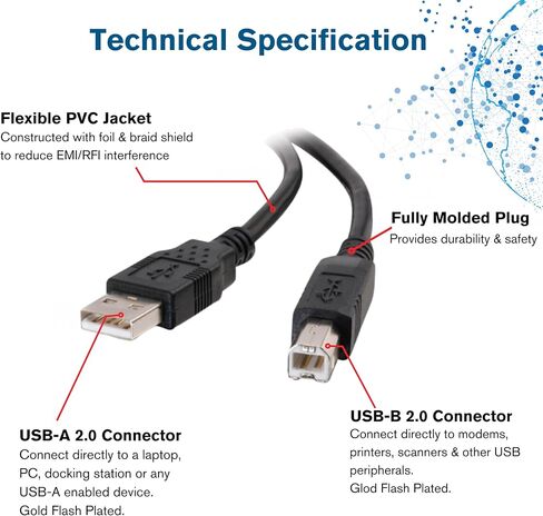 C2G كيبل USB 2.0، كيبل USB A الى B، 3.28 قدم (1 متر)، اسود، كيبلات تو جو 28101 in Saudi Arabia