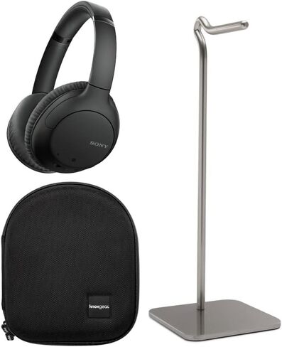 Sony WHCH710N Wireless Bluetooth Noise-Canceling Over-The-Ear Stereo Headphones (Black) Bundle with Protective Headphone Case and Headphone Stand - Dual Microphone, 35 Hours of Playtime - (3 Items) in Saudi Arabia