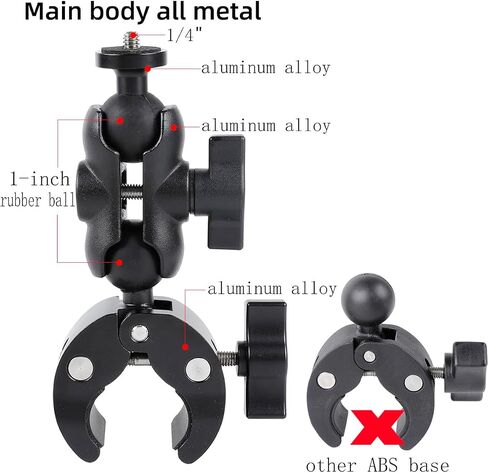 Metal Camera Bike Clamp Mount Motorcycle Handlebar Holder for Insta360 X2 X3 GO3 ONE RS，GoPro Hero 12 11 10 9 8 7 6 5 Max and Other Action Cameras in Saudi Arabia