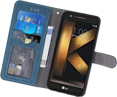 Compatible with LG K20/K20 Plus/K20 V/Harmony/V5/K10 2017/Grace LTE Wallet Case and Tempered Glass Screen Protector Flip Credit Card Holder Stand Cell Phone Cover for LGK20V K20V K 20 20K K20+ Blue in Kuwait