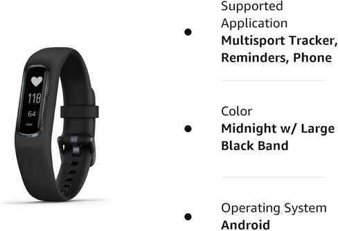 Garmin vívosmart 4، جهاز تعقب النشاط واللياقة البدنية مع جهاز مراقبة معدل ضربات القلب ومعدل ضربات القلب، منتصف الليل مع شريط أسود، كبير (متجدد) in Kuwait