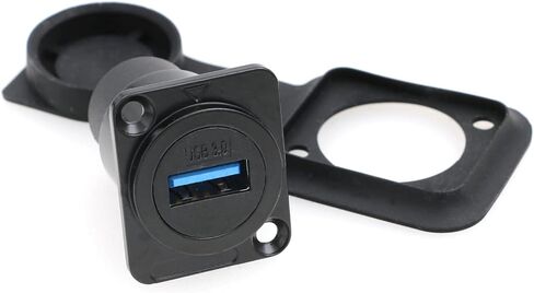 SZRMCC USB 3.0 Panel Mount Connector USB Female Socket Waterproof Round Cable Coupler Pass Through Connector Extension Adapter with Dust Cap (Round 1pcs, Black) in Kuwait