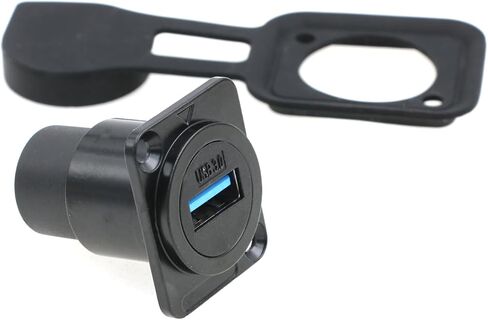 SZRMCC USB 3.0 Panel Mount Connector USB Female Socket Waterproof Round Cable Coupler Pass Through Connector Extension Adapter with Dust Cap (Round 1pcs, Black) in Kuwait