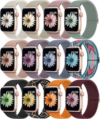 12 Pack Stretchy Solo Loop Bands Compatible with Apple Watch Band 38mm 40mm 41mm 42mm 44mm 45mm 49mm Women Men,Elastic Nylon Braided Sport Strap iWacth Bands for iWatch SE Series 8 7 6 5 4 3 2 1 Ultra in Kuwait