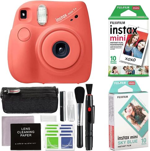 مجموعة ملحقات كاميرا Fujifilm Instax Mini 7+ الفورية (مرجانية) مع فيلم Instax Mini وفيلم Instax Sky Blue Frame ومجموعة تنظيف البكسل in Saudi Arabia