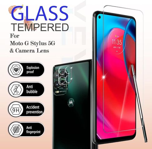 واقي شاشة موتو جي ستايلس 5G من الزجاج المقوى الممتاز + واقي عدسة الكاميرا من ييبف، [عبوتان + عبوتين] [مضاد للخدش] [زجاج ثلاثي الأبعاد] [مناسب للحافظة] in Kuwait