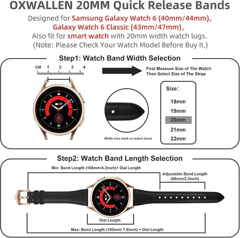 OXWALLEN 20MM Quick Release Leather Watch Band Compatible with Samsung Galaxy Watch 6 5 4 Band 40mm 44mm/Watch 5 Pro 45mm/Galaxy Watch 4 6 Classic Band 42mm 46mm 43mm 47mm/Watch 3 41mm/Active 2 Braided Strap for Women in Kuwait